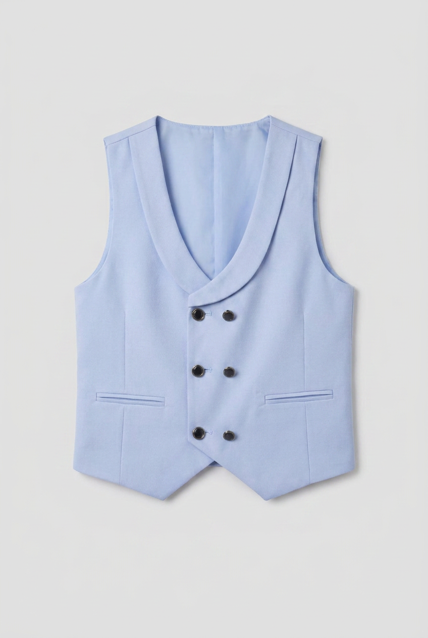 Boys Light Blue 6-Piece Tuxedo Suit Set with Black Contrast Lapels