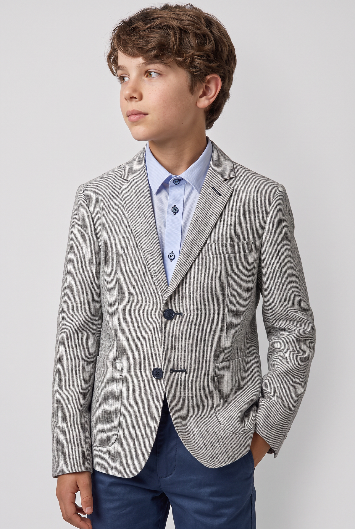 Boys Linen Stripe Twill Blazer - Cavani Jamie Grey