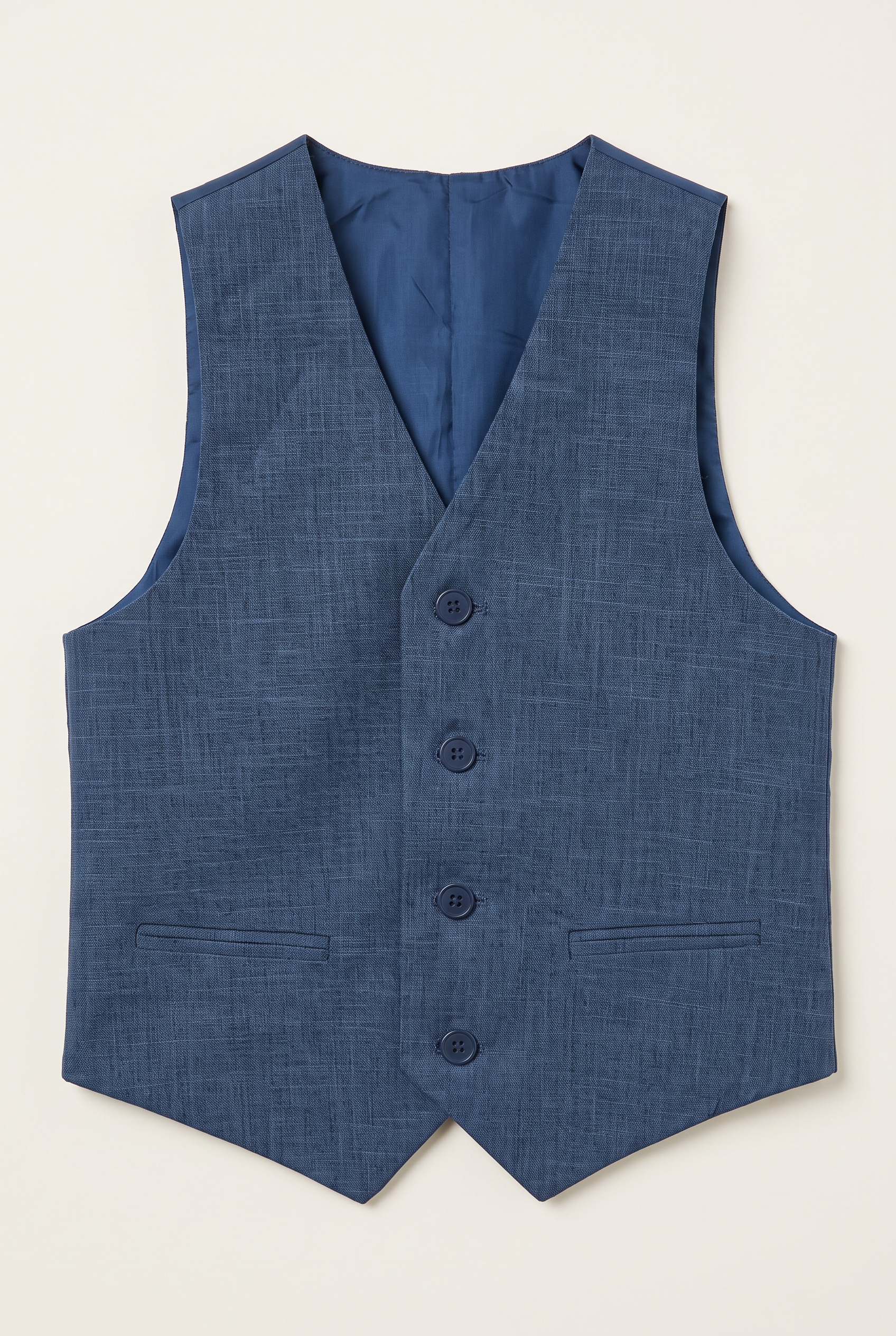 Front view of navy textured suit waistcoat for boys