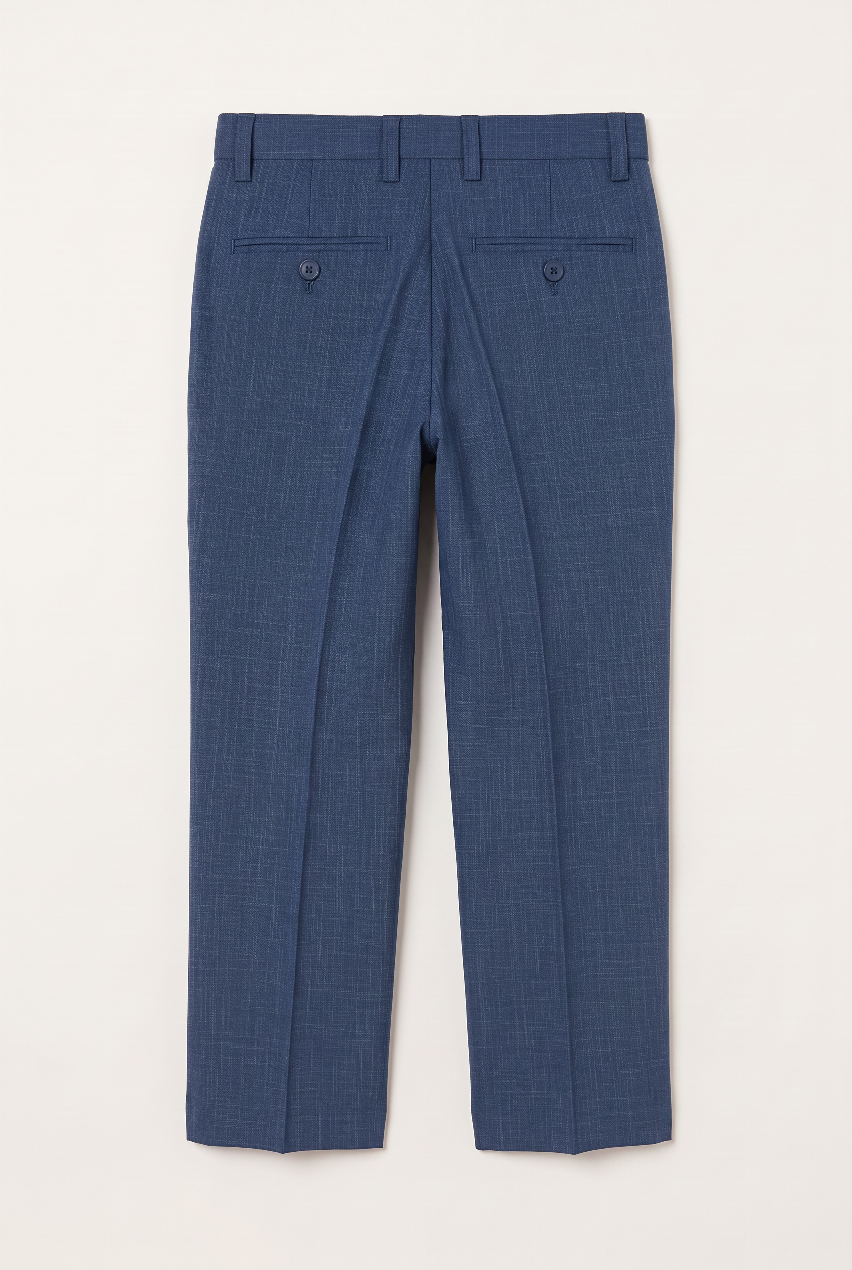 Back view of navy textured suit trousers for boys
