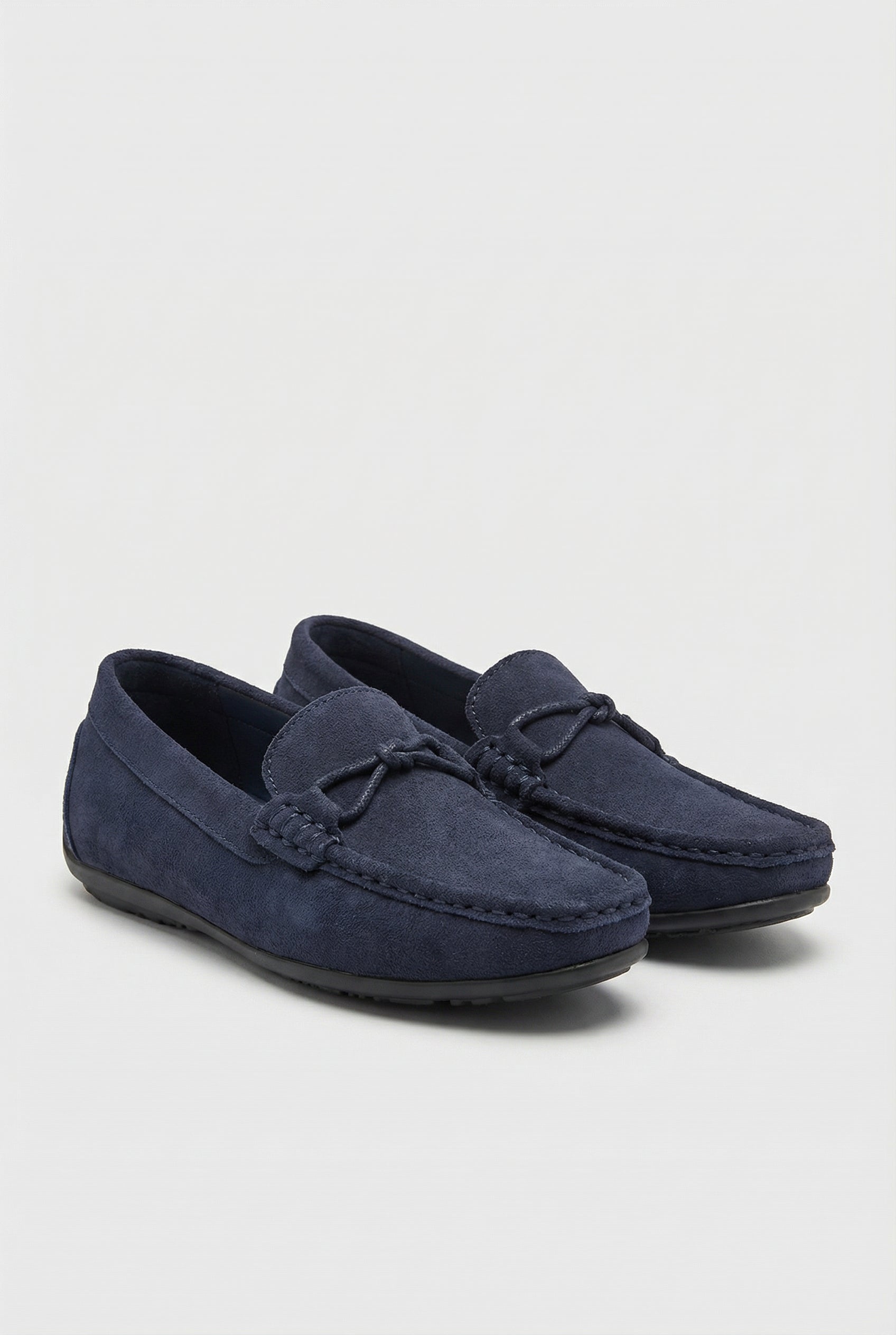 Boys Moccasin Suede Loafer Shoes - Marcus Navy Pair Side Picture
