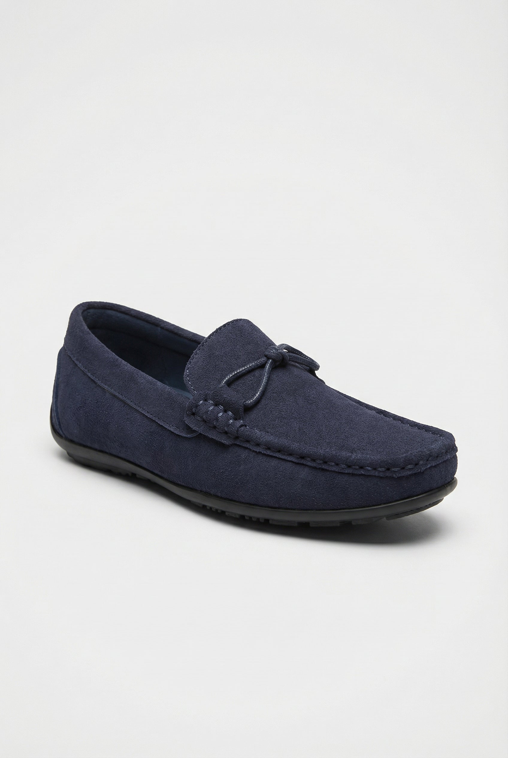 Boys Moccasin Suede Loafer Shoes - Marcus Navy Side Picture