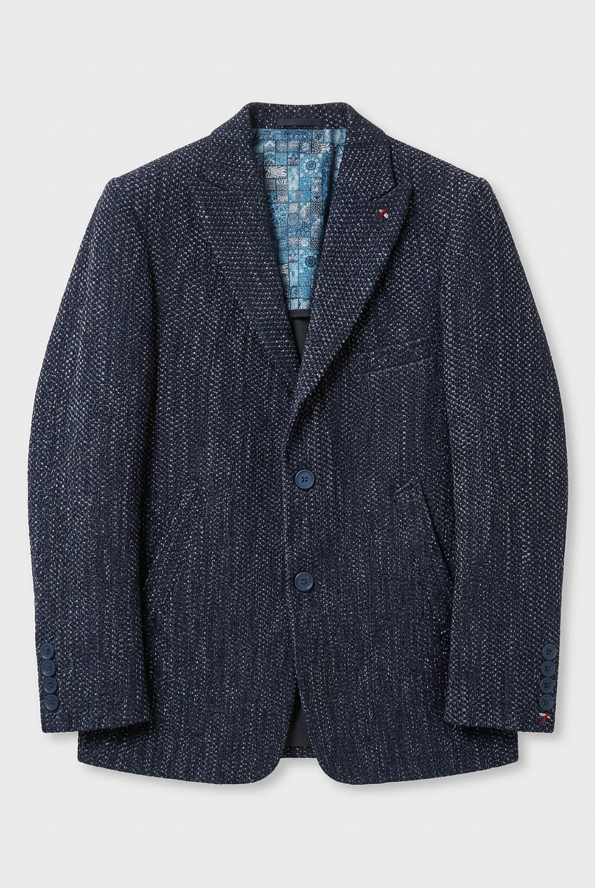 Boys Navy Grey Textured Tweed Blazer