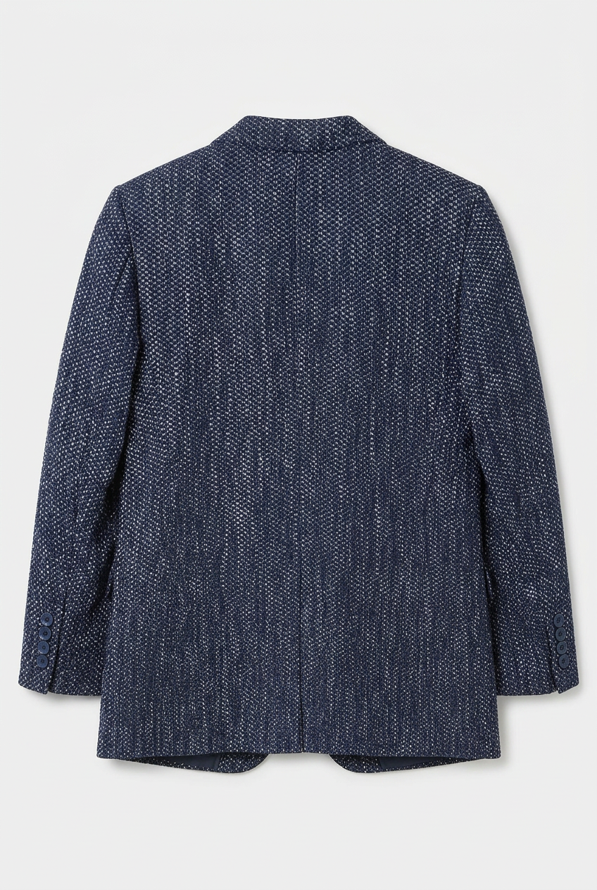 Boys Navy Grey Textured Tweed Blazer