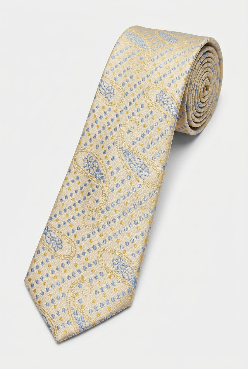 Boys Paisley Dotted Jacquard Slim Tie - Yellow & Blue