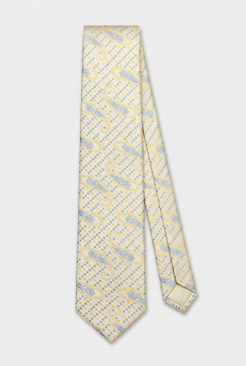 Boys Paisley Dotted Jacquard Slim Tie - Yellow & Blue