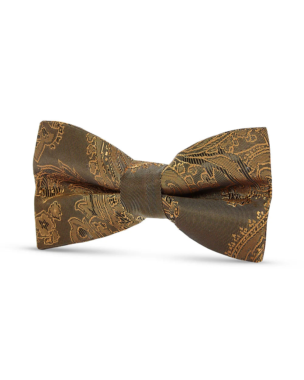 Boys Paisley Jacquard Pre-Tied Bow Tie with Adjustable Clip Neck Strap - Golden Brown