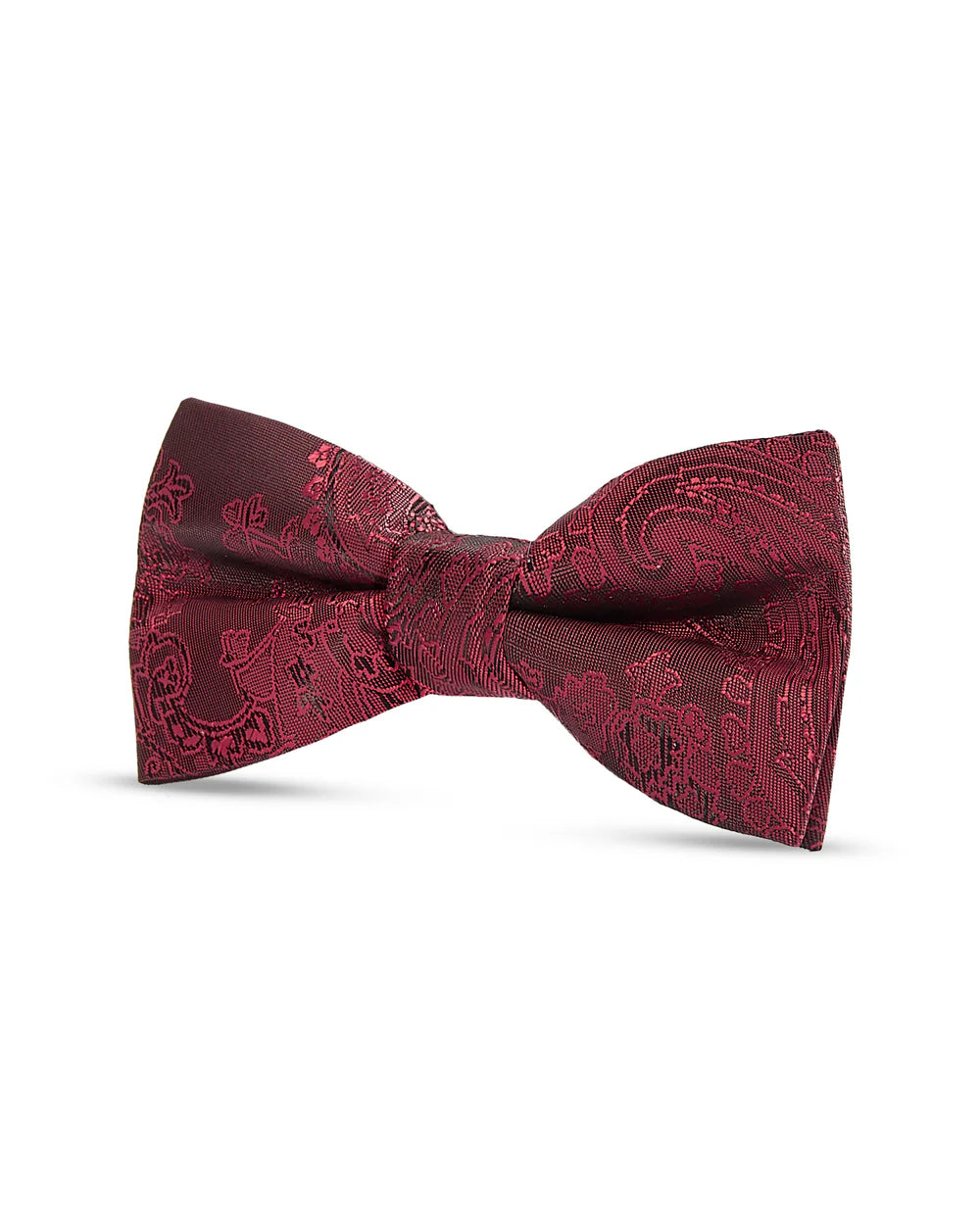Boys Paisley Jacquard Pre-Tied Bow Tie with Adjustable Clip Neck Strap - Red