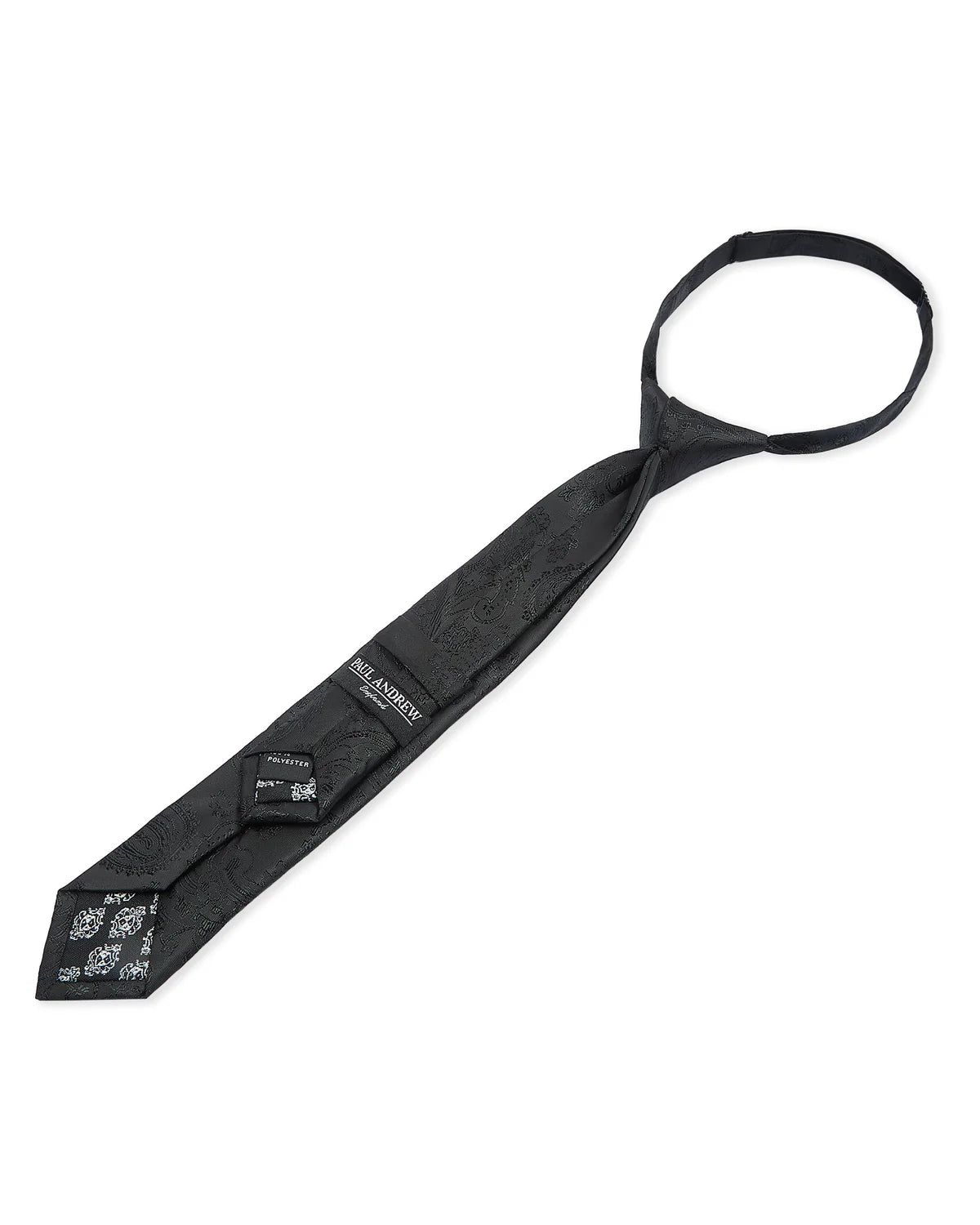 Boys Paisley Jacquard Pre-Tied Tie with Adjustable Clip Neck Strap - Black