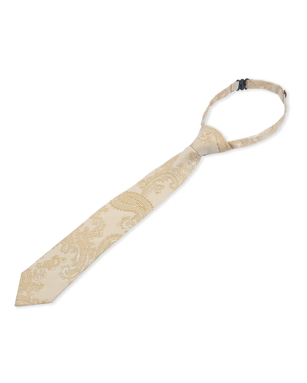 Boys Paisley Jacquard Pre-Tied Tie with Adjustable Clip Neck Strap - Cream