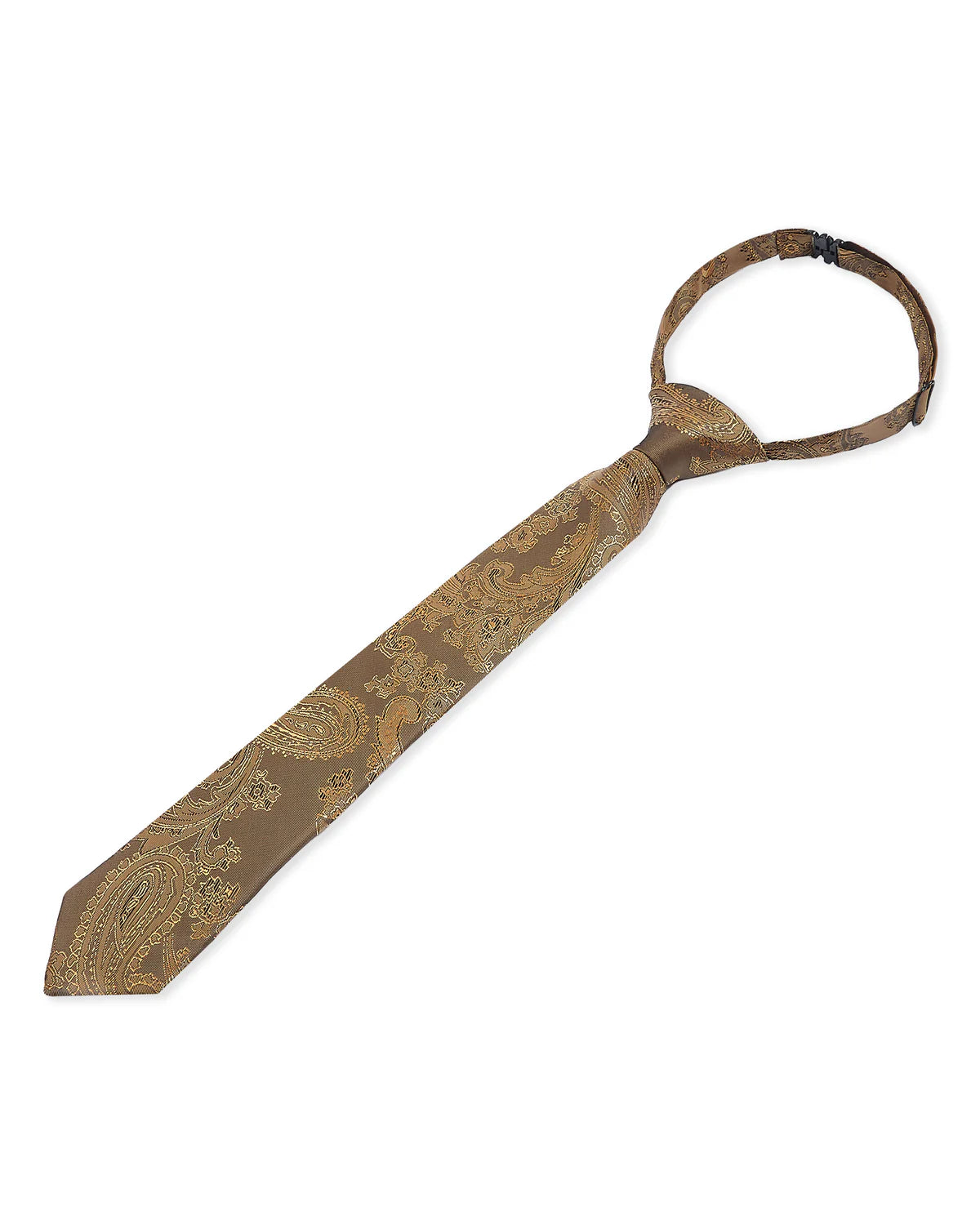 Boys Paisley Jacquard Pre-Tied Tie with Adjustable Clip Neck Strap - Golden Brown