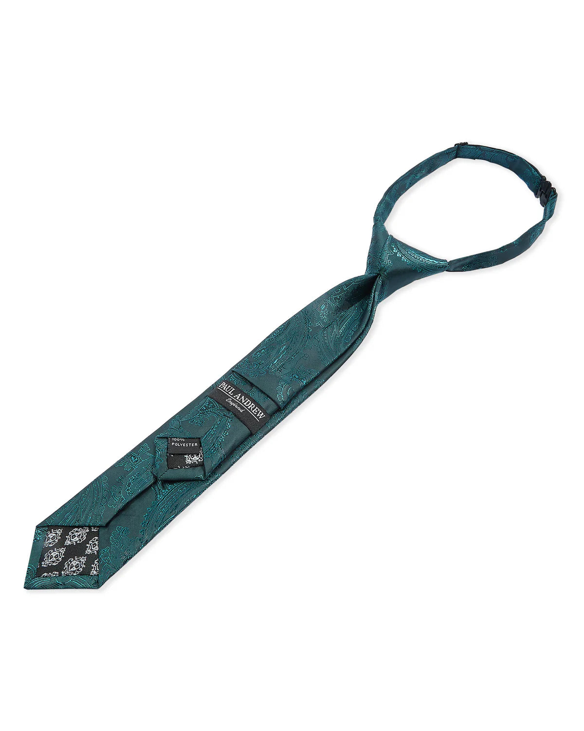 Boys Paisley Jacquard Pre-Tied Tie with Adjustable Clip Neck Strap - Green