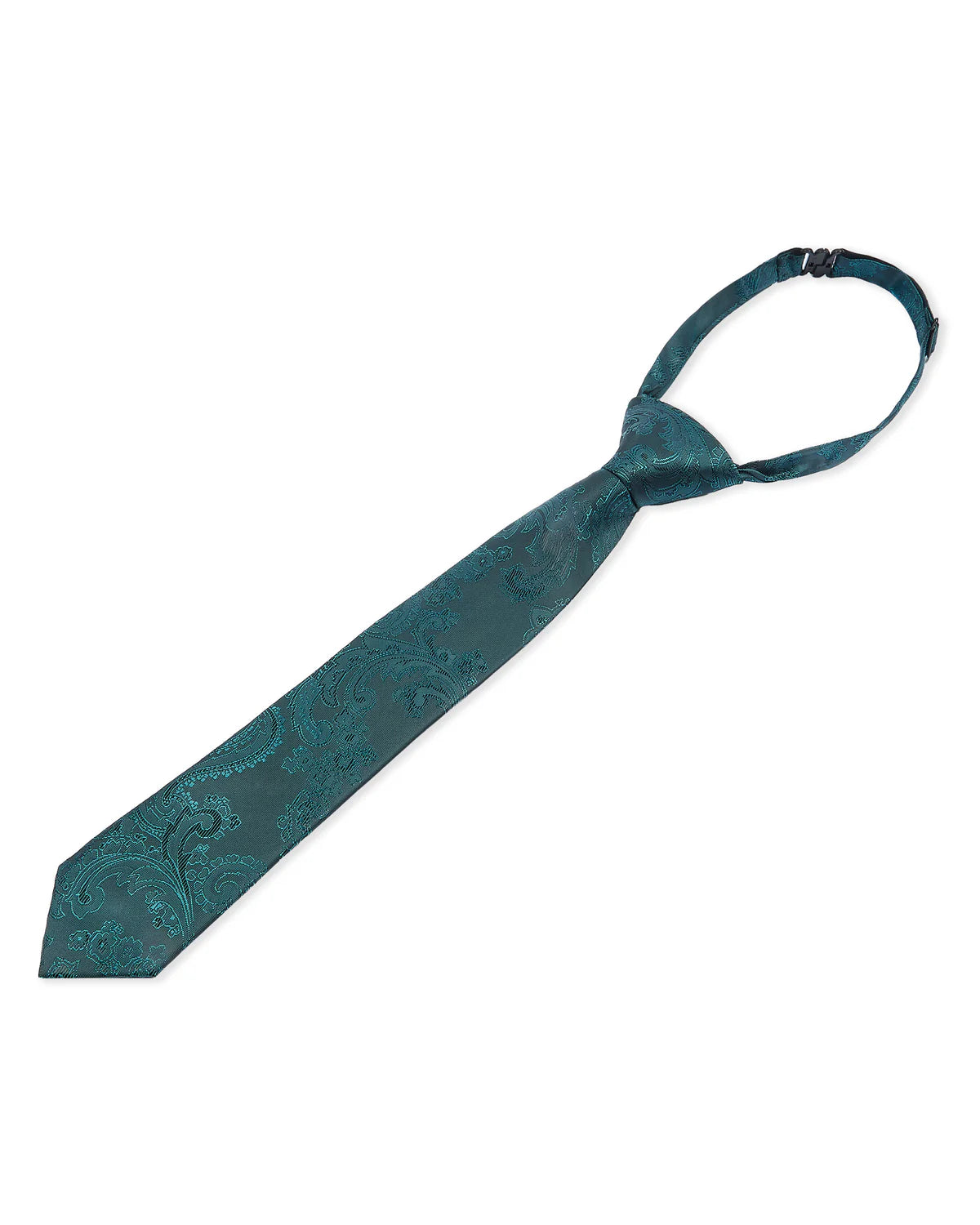 Boys Paisley Jacquard Pre-Tied Tie with Adjustable Clip Neck Strap - Green