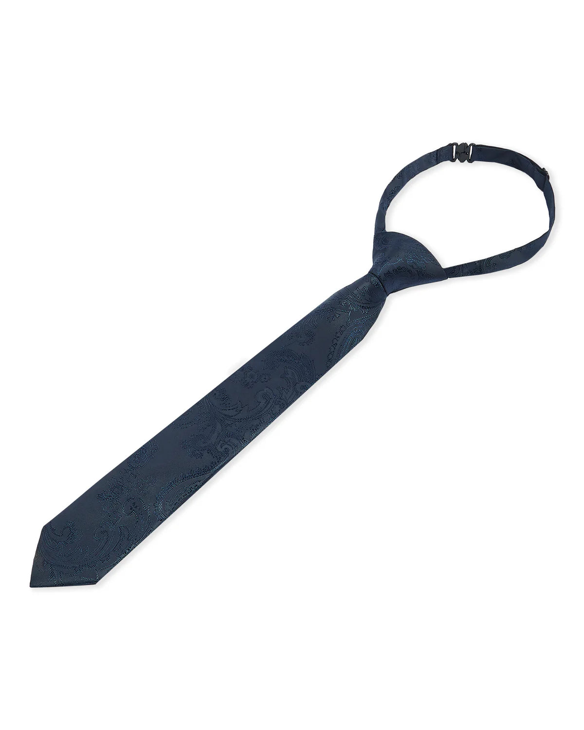 Boys Paisley Jacquard Pre-Tied Tie with Adjustable Clip Neck Strap - Navy