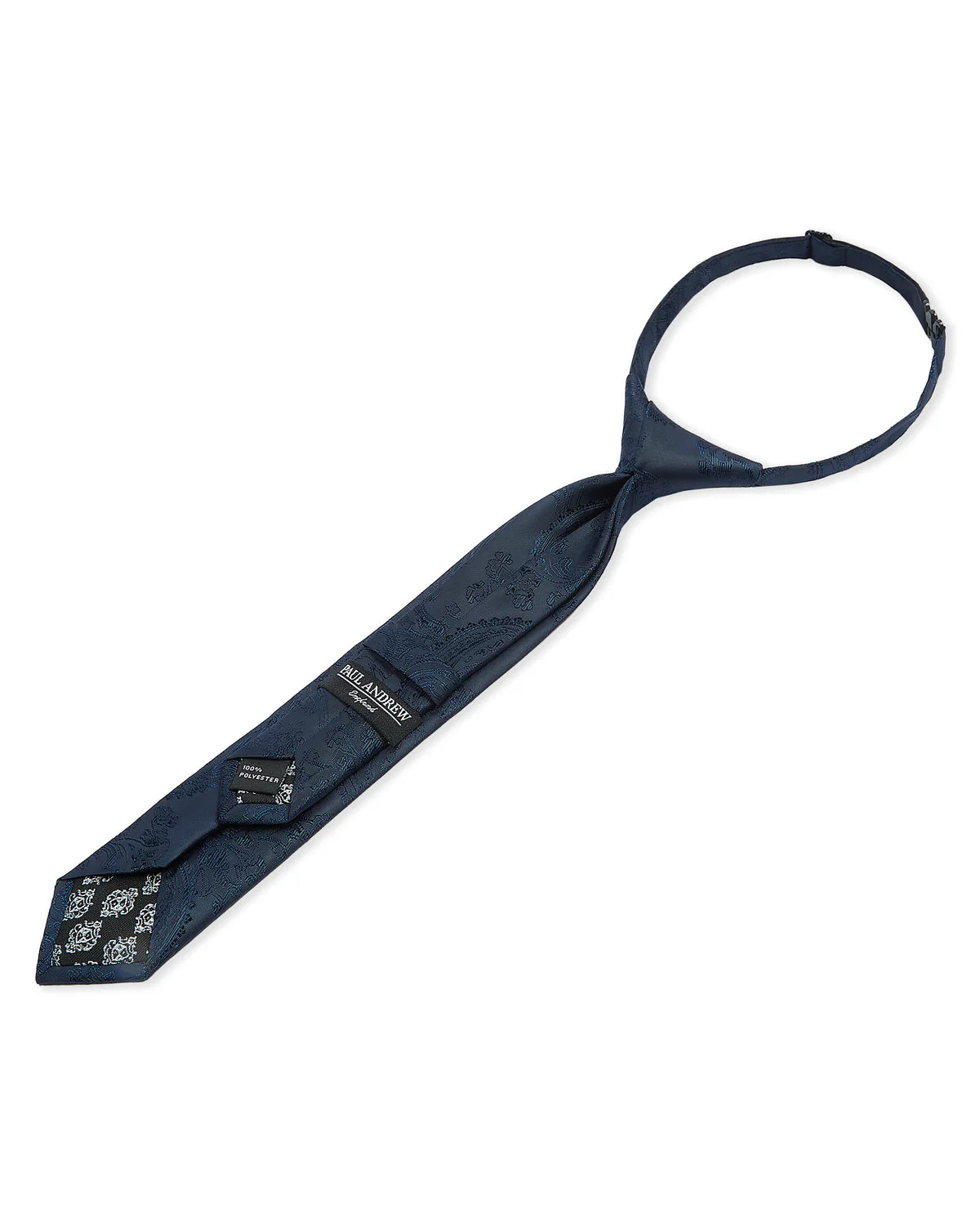 Boys Paisley Jacquard Pre-Tied Tie with Adjustable Clip Neck Strap - Navy