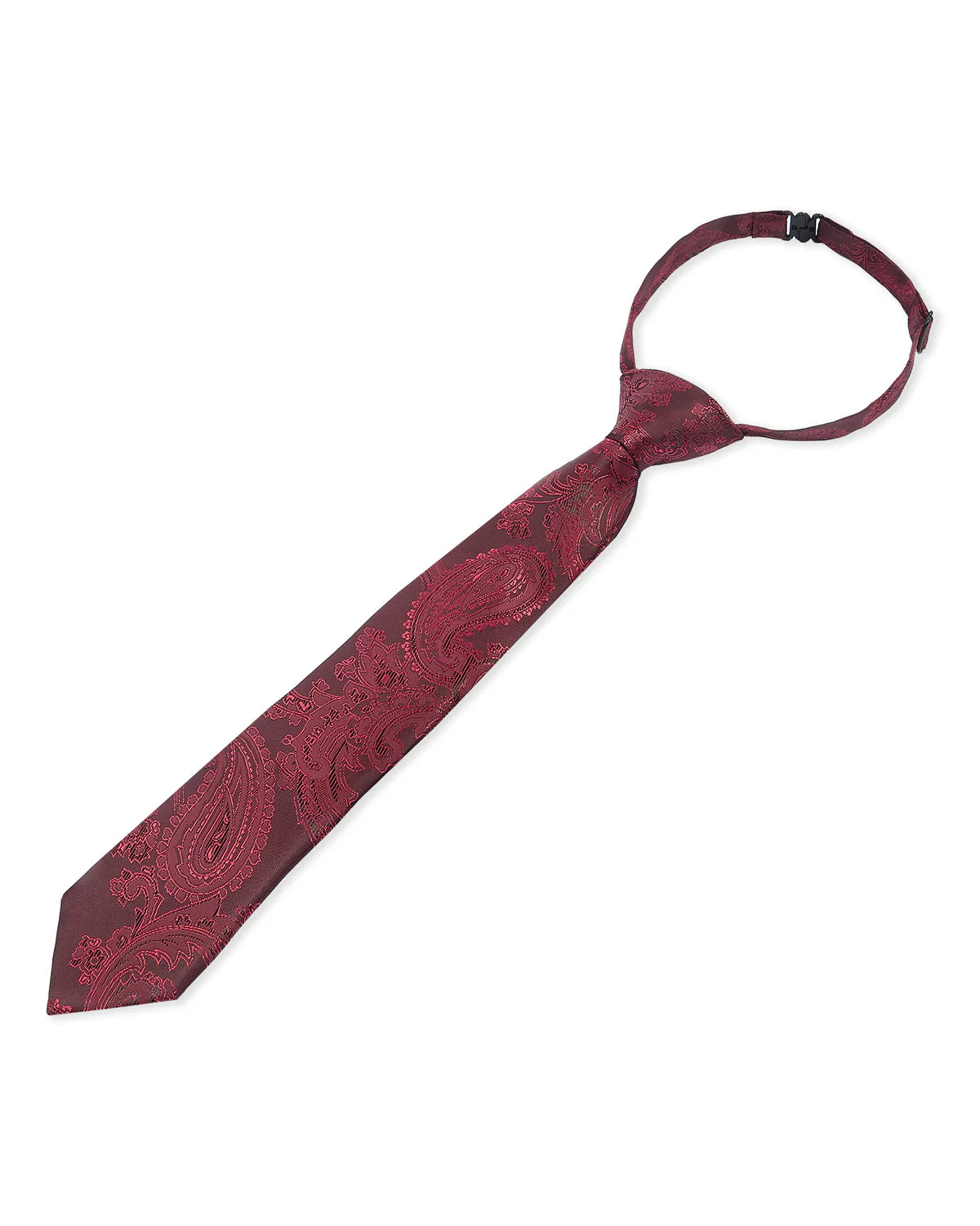 Boys Paisley Jacquard Pre-Tied Tie with Adjustable Clip Neck Strap - Red