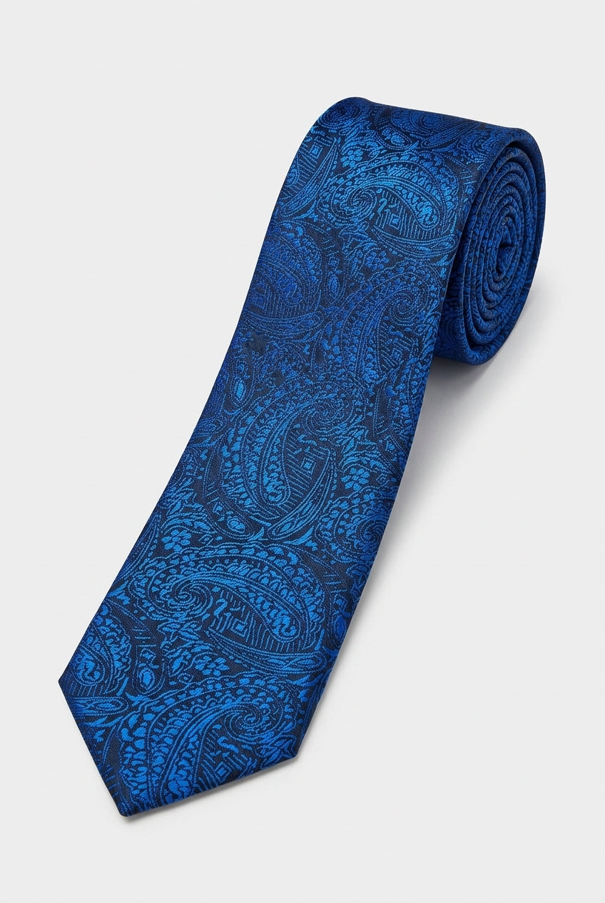 Boys Paisley Jacquard Slim Tie - Blue