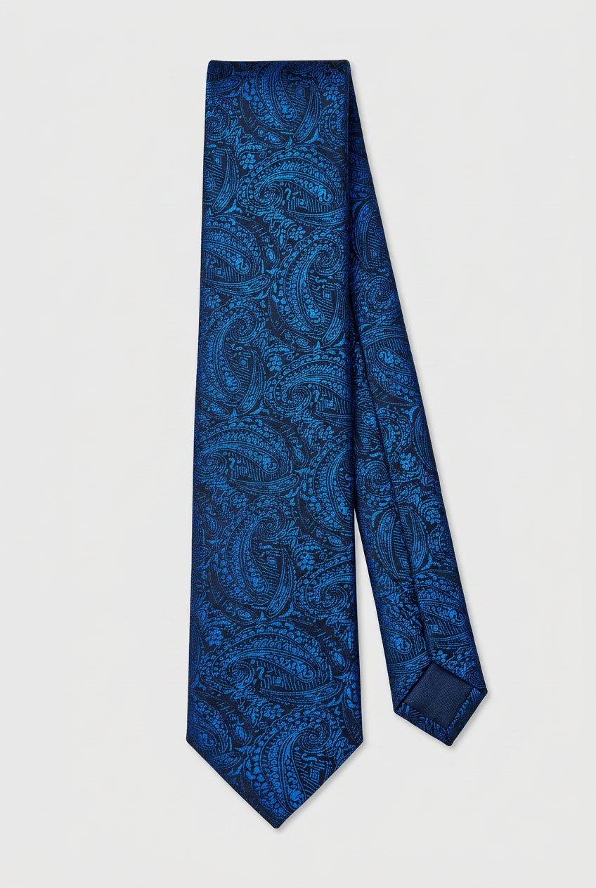 Boys Paisley Jacquard Slim Tie - Blue