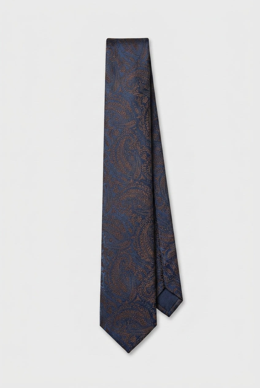 Boys Paisley Jacquard Slim Tie - Brown