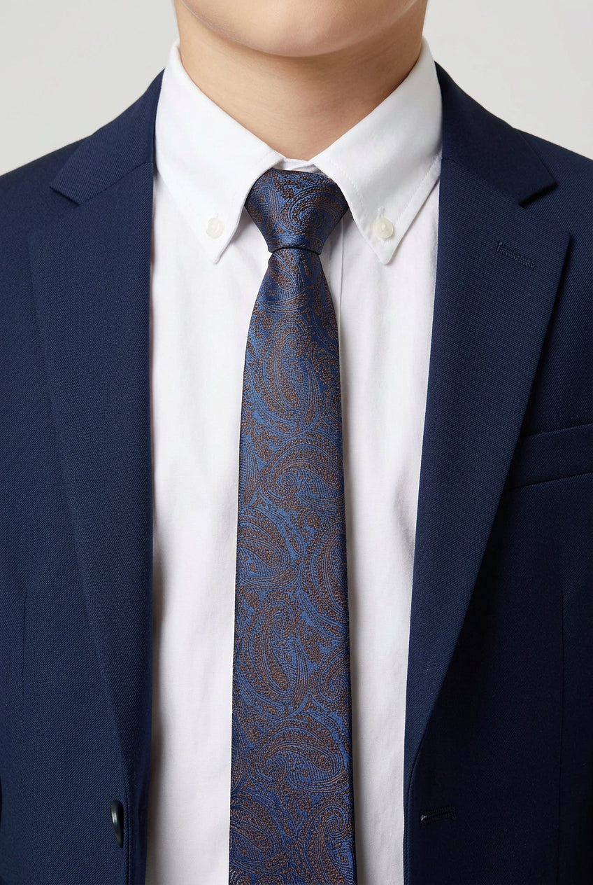 Boys Paisley Jacquard Slim Tie - Brown