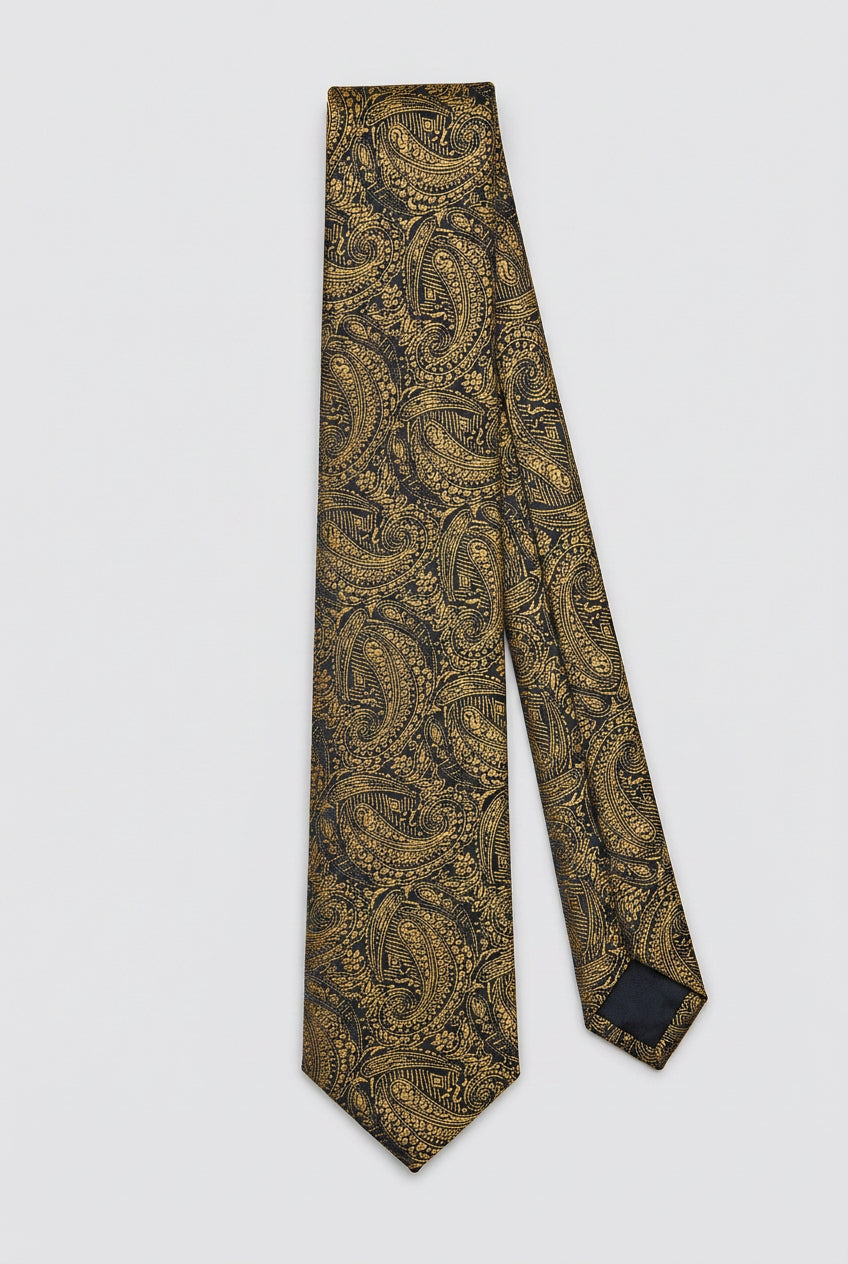 Boys Paisley Jacquard Slim Tie - Gold