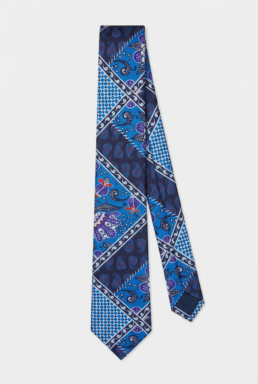 Boys Patch Work Jacquard Slim Tie - Royal Blue