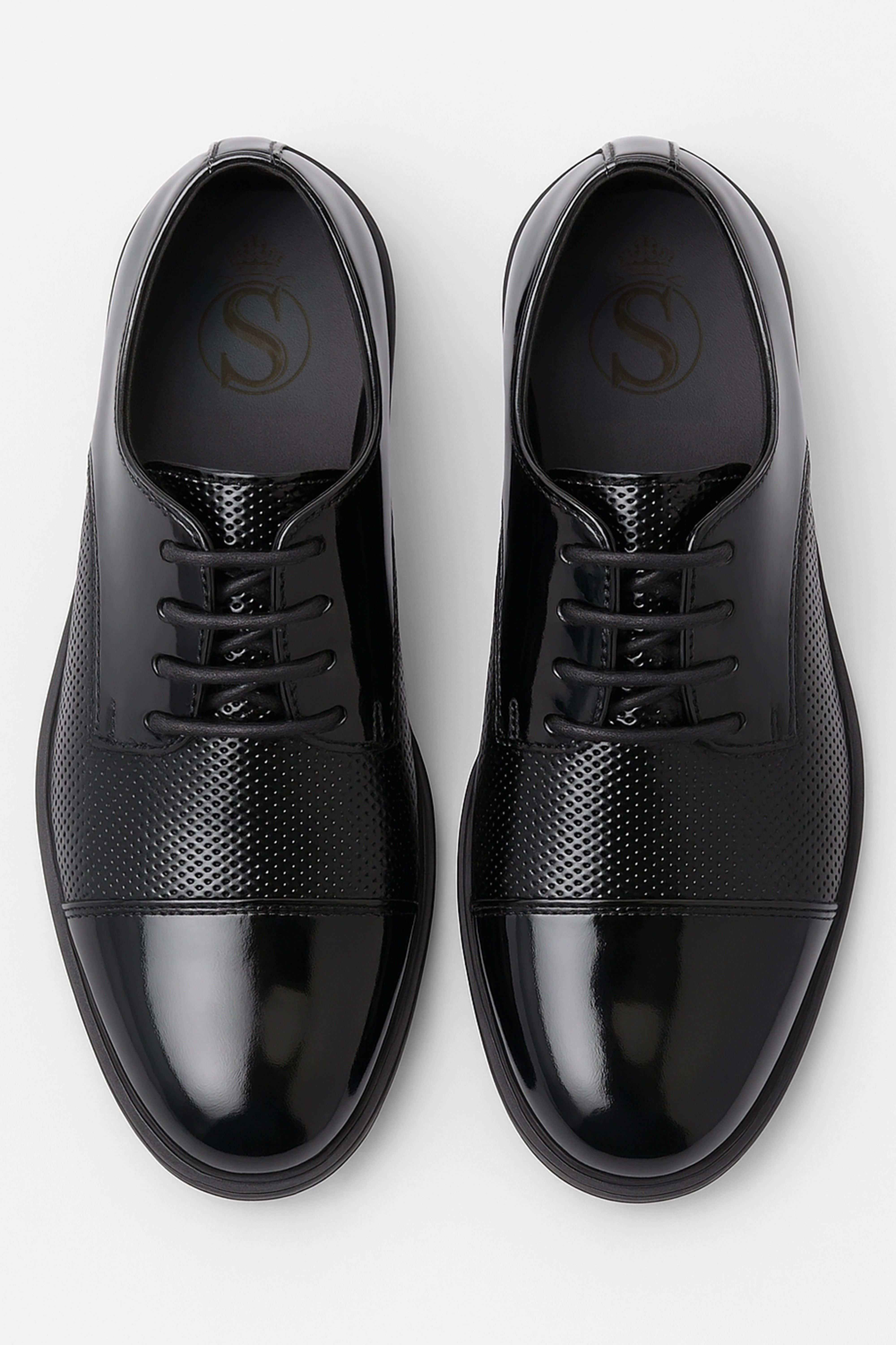 Boys Patent Black Derby Shoes - UTAH - Black Front Picture