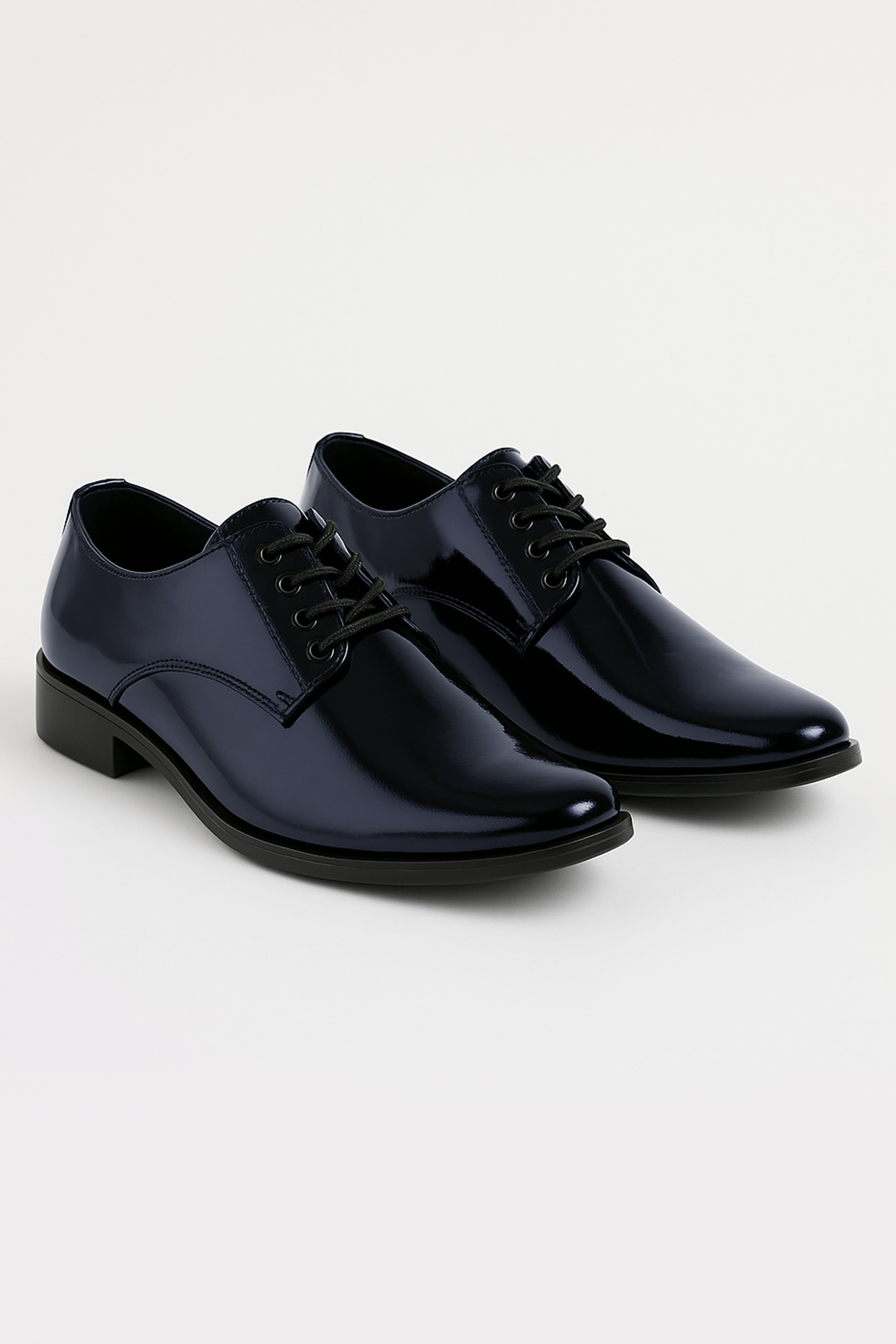 Boys Patent Leather Derby Shoes - GEORGE - Navy Pair Side Picture