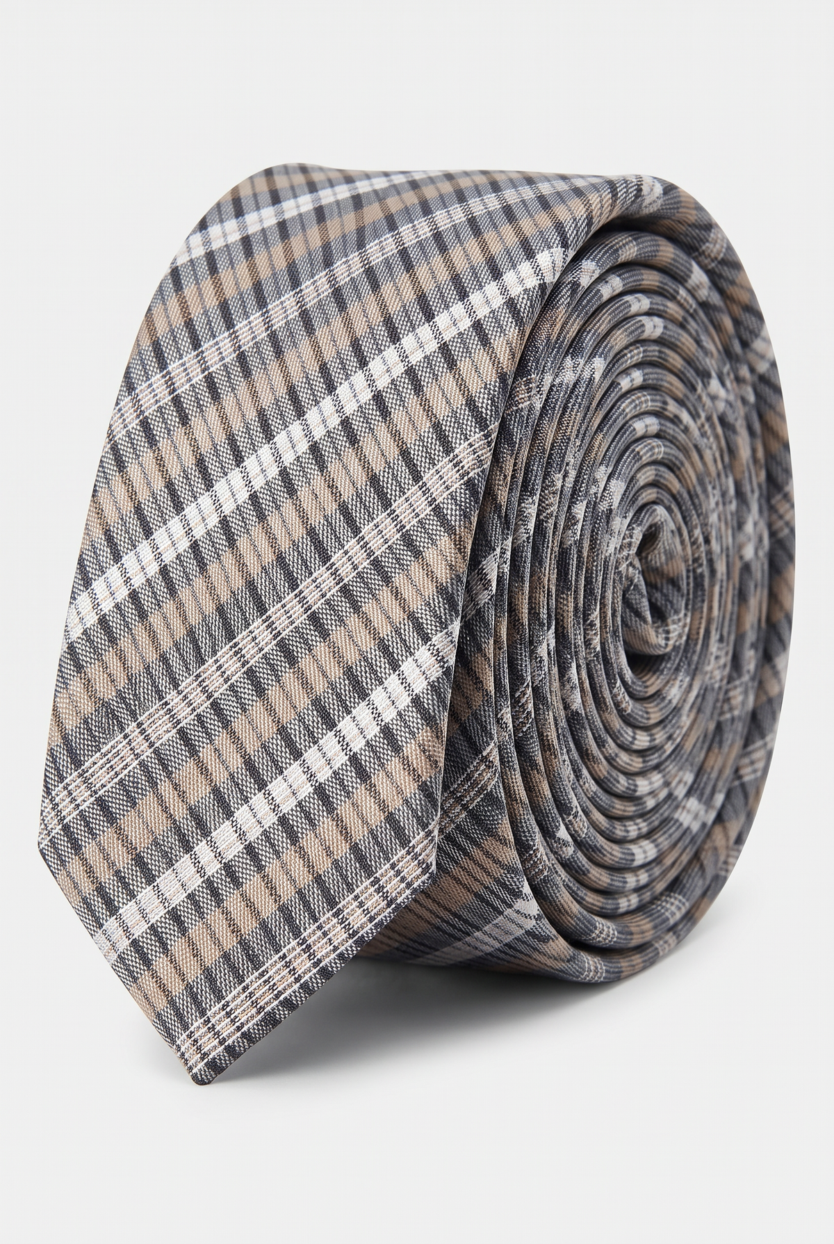 Boys Plaid Checkered Tie Beige and Silver