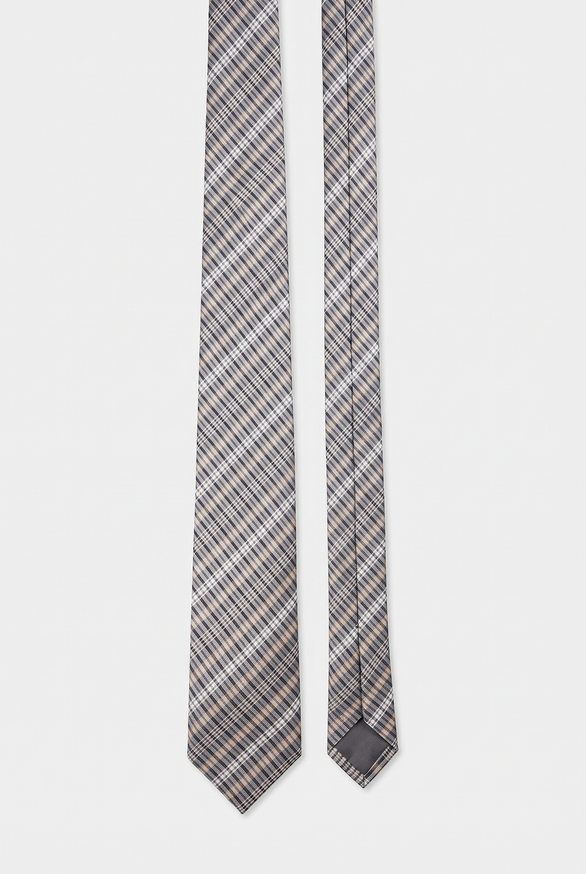 Boys Plaid Checkered Tie Beige and Silver