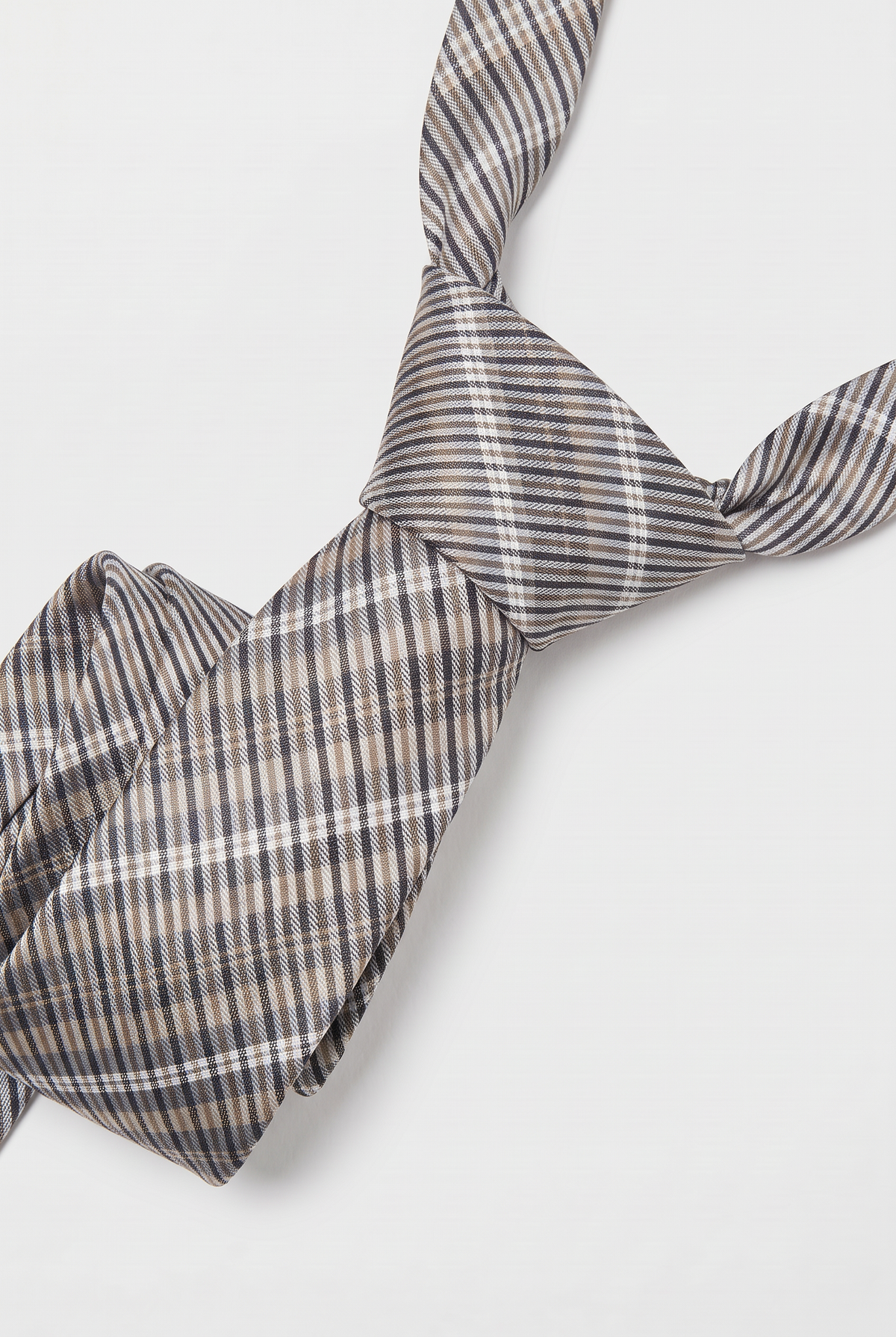Boys Plaid Checkered Tie Beige and Silver