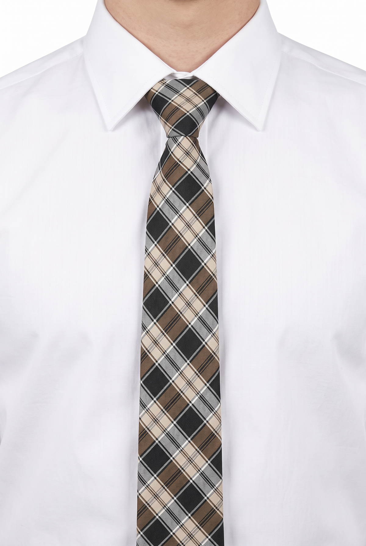 Boys Plaid Checkered Tie Brown and Beige