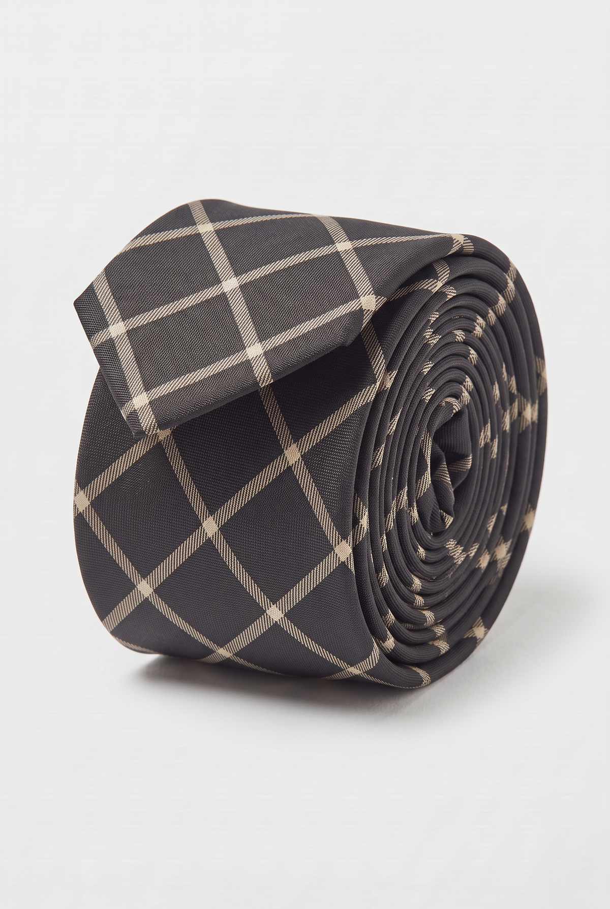 Boys Plaid Checkered Tie Dark Brown and Beige