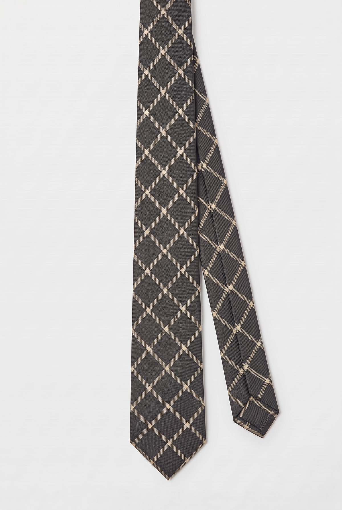 Boys Plaid Checkered Tie Dark Brown and Beige