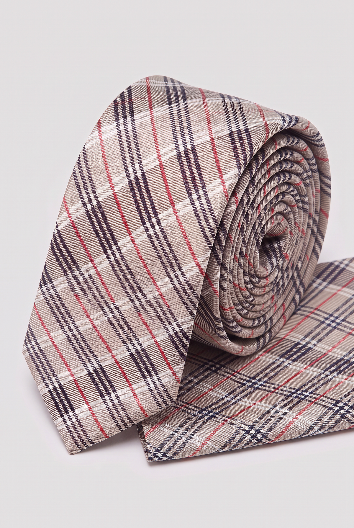 Boys Plaid Checkered Tie & Hankie Set - Beige - Red and Black