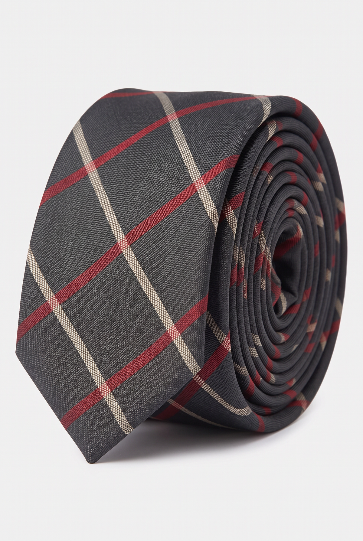 Boys Plaid Checkered Tie & Hankie Set Black- Red