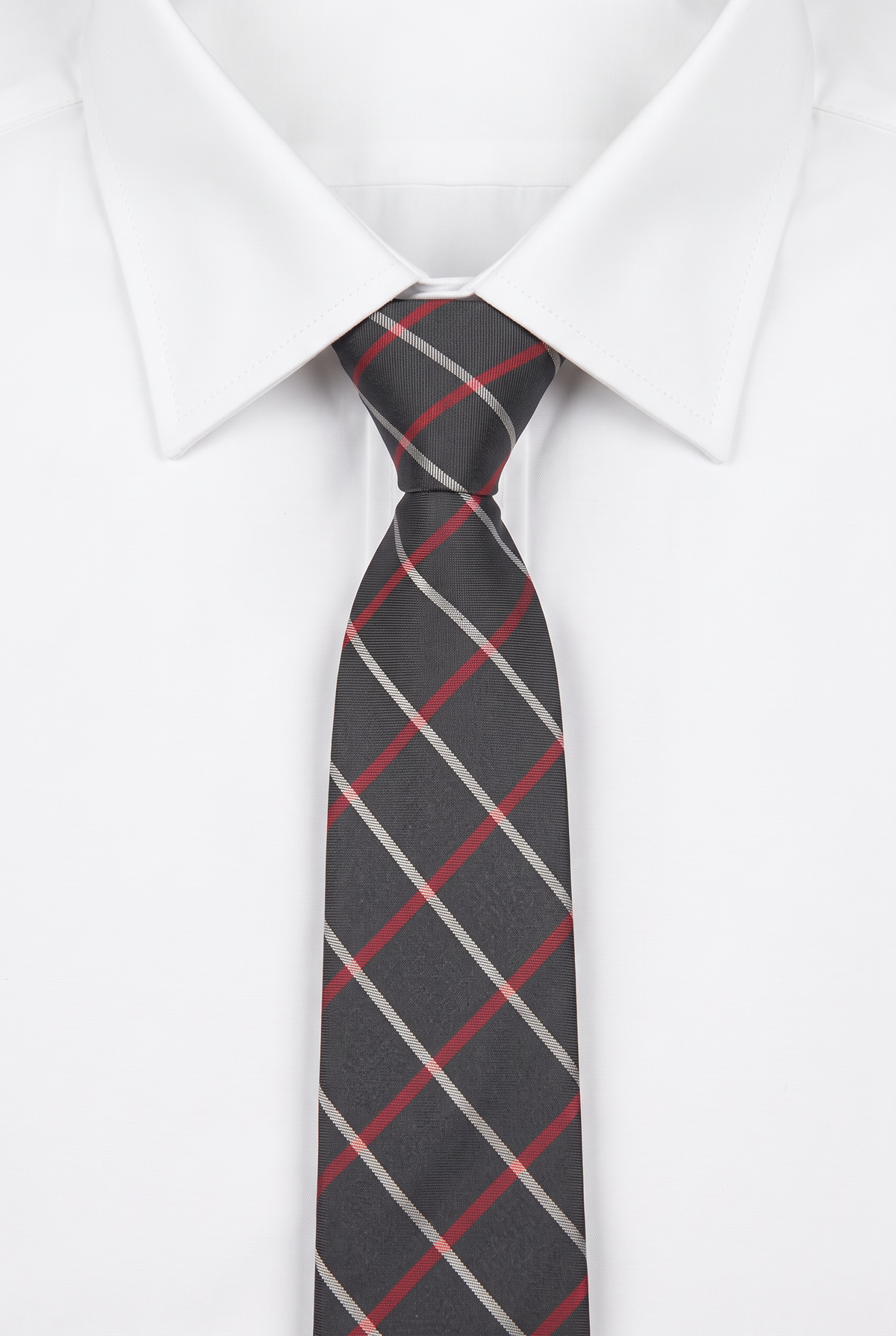 Boys Plaid Checkered Tie & Hankie Set Black- Red