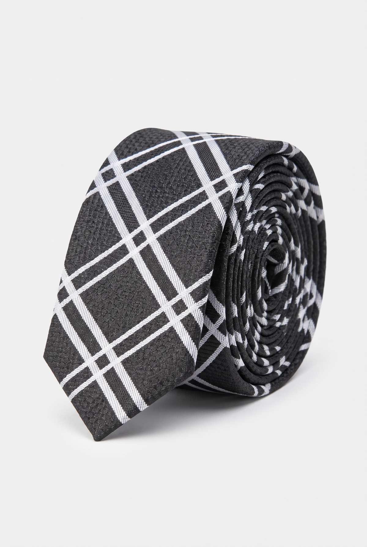 Boys Plaid Checkered Tie & Hankie Set Black and White