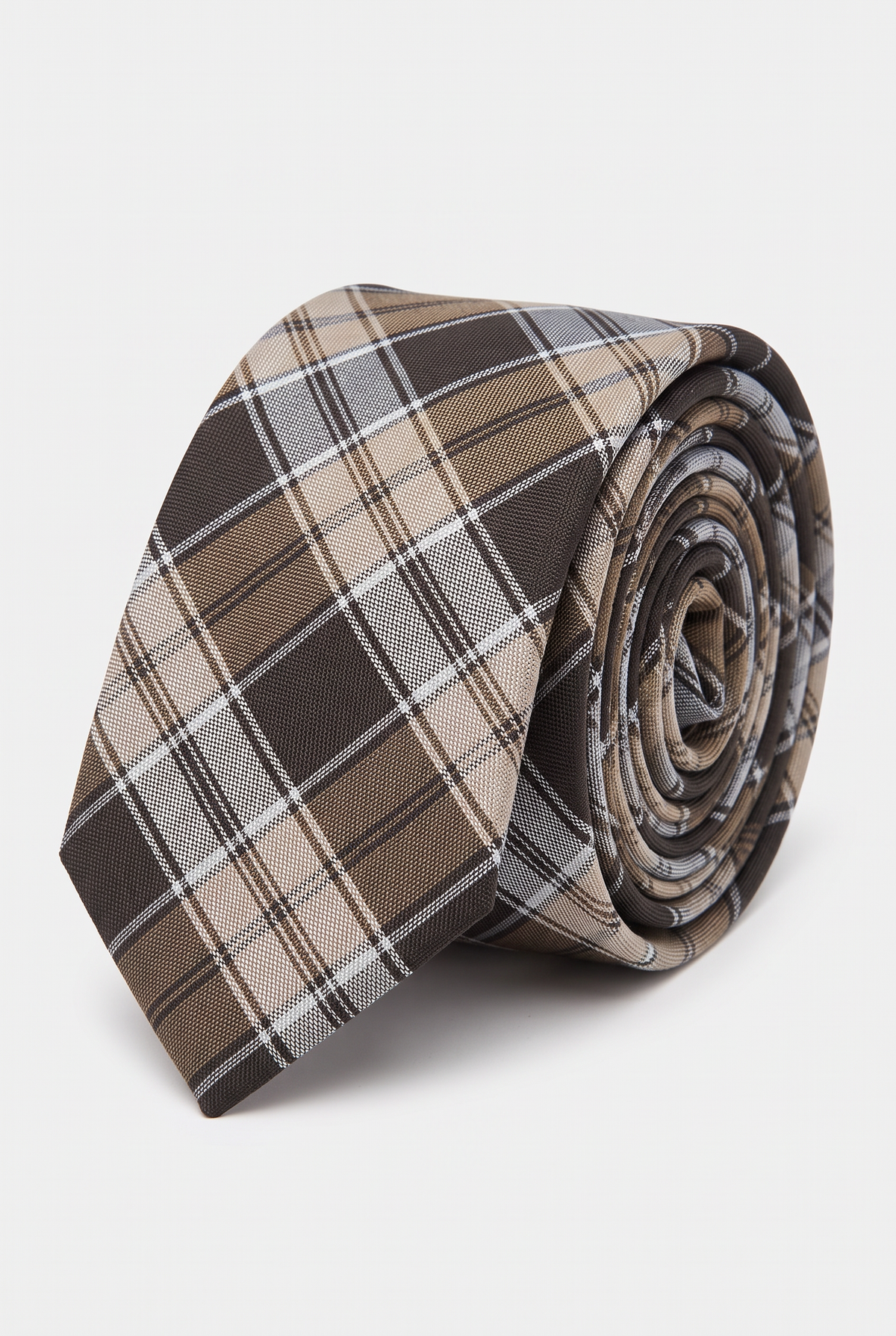 Boys Plaid Checkered Tie & Hankie Set Brown and Beige