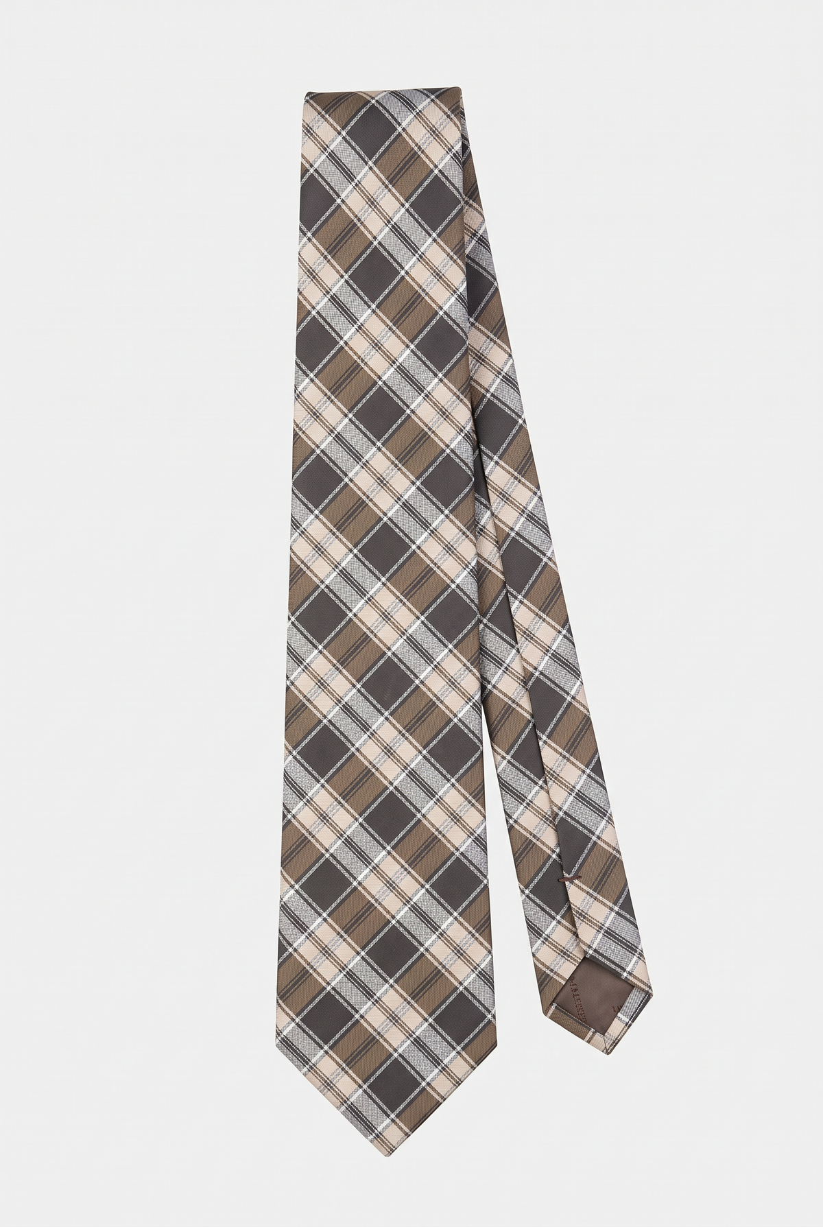 Boys Plaid Checkered Tie & Hankie Set Brown and Beige