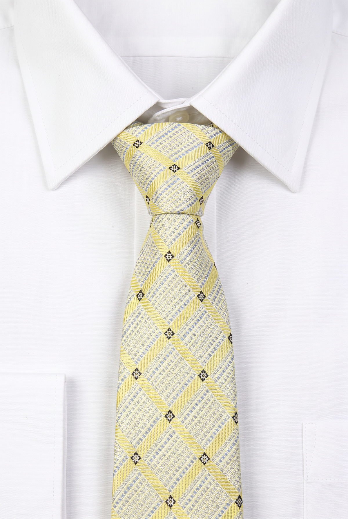 Boys Plaid Checkered Tie & Hankie Set Cream and Gold