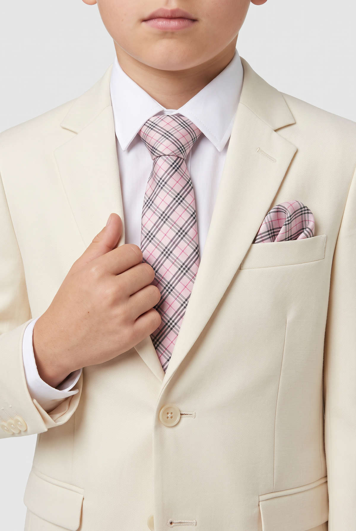 Boys Plaid Checkered Tie & Hankie Set Pink and Red