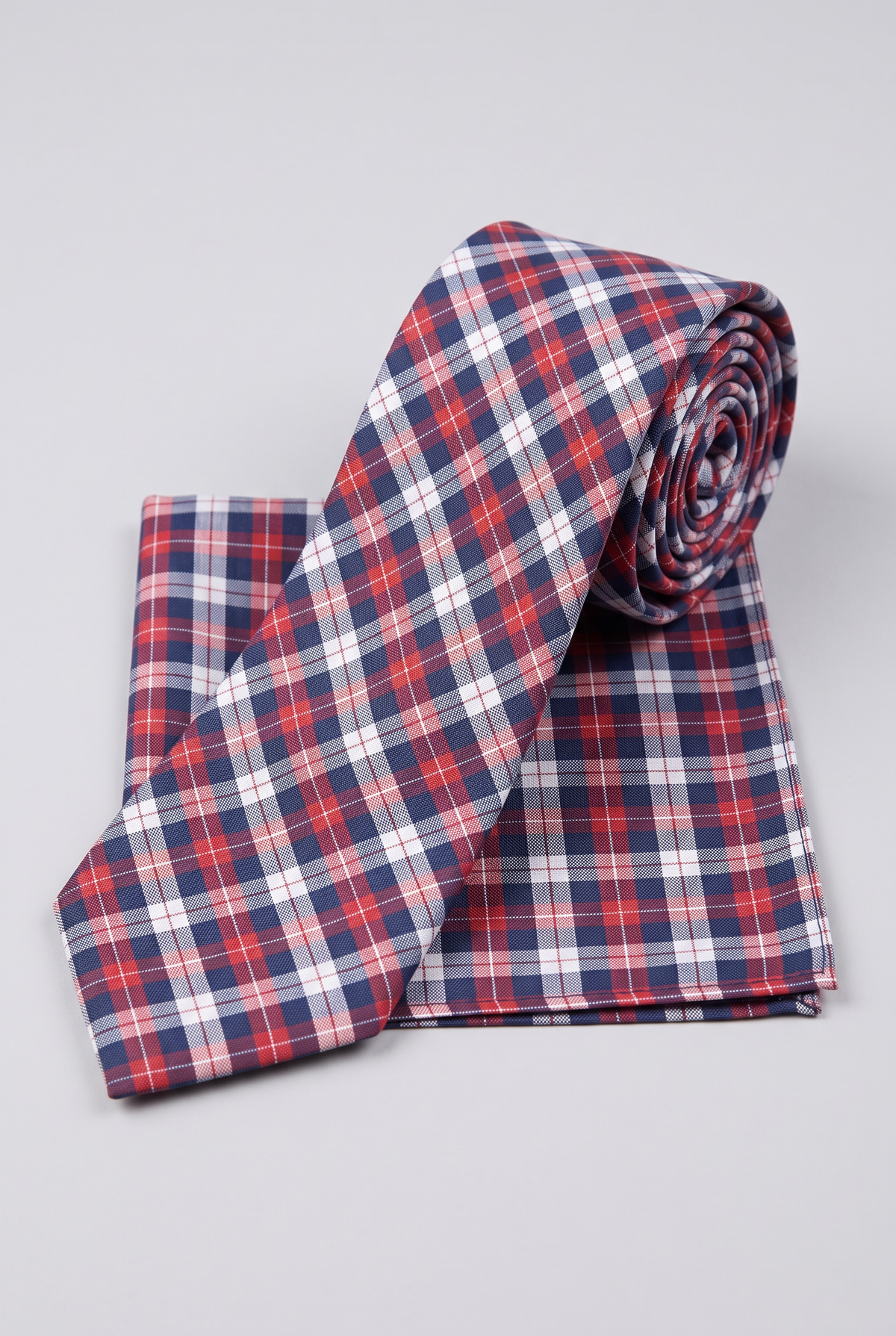 Boys Plaid Checkered Tie & Hankie Set Red and Navy