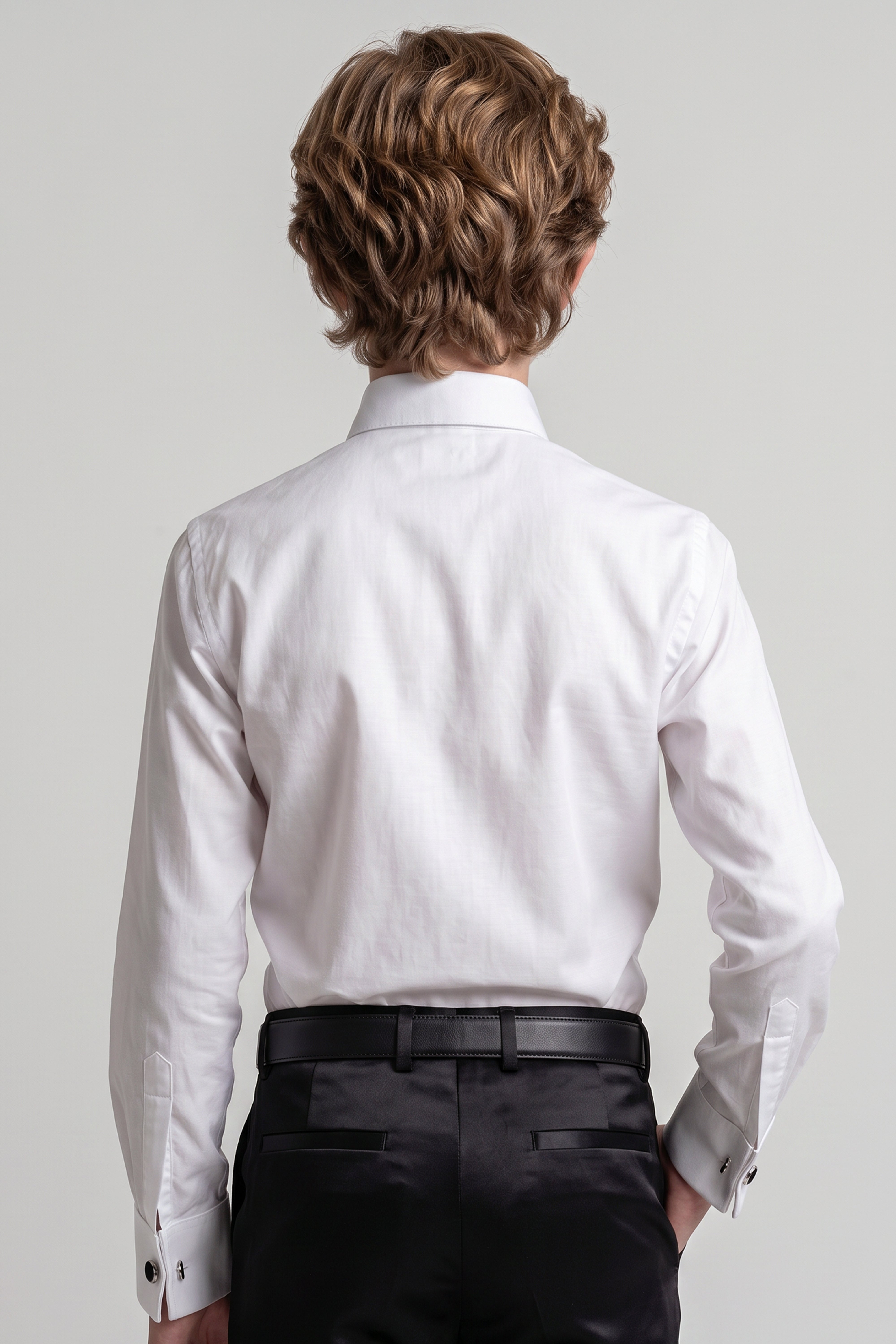 Boys Pleated Tuxedo Shirt with Cufflinks - White Model BACK Picture