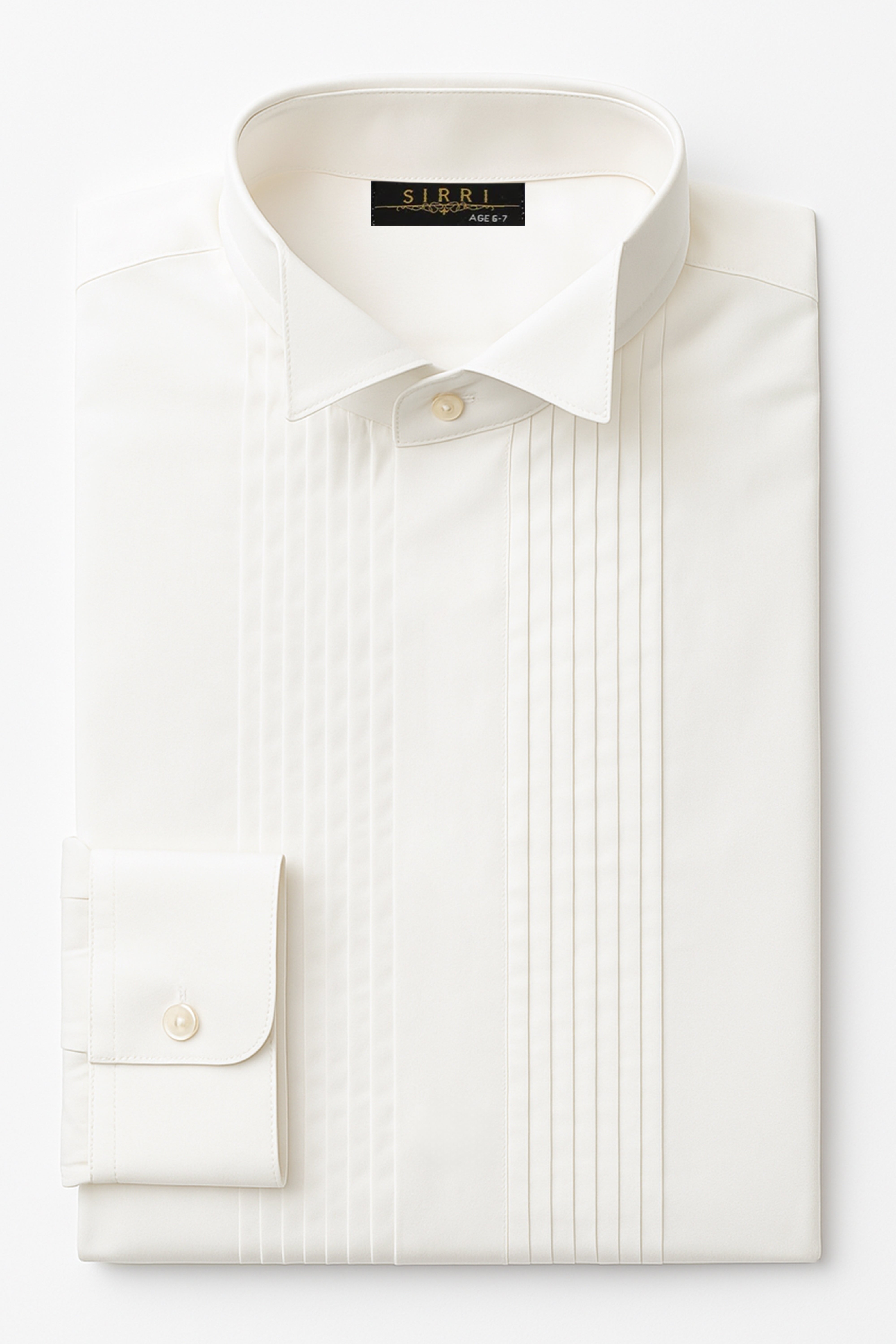 Boys Pleated Wing Collar Tuxedo Shirt - Ivory