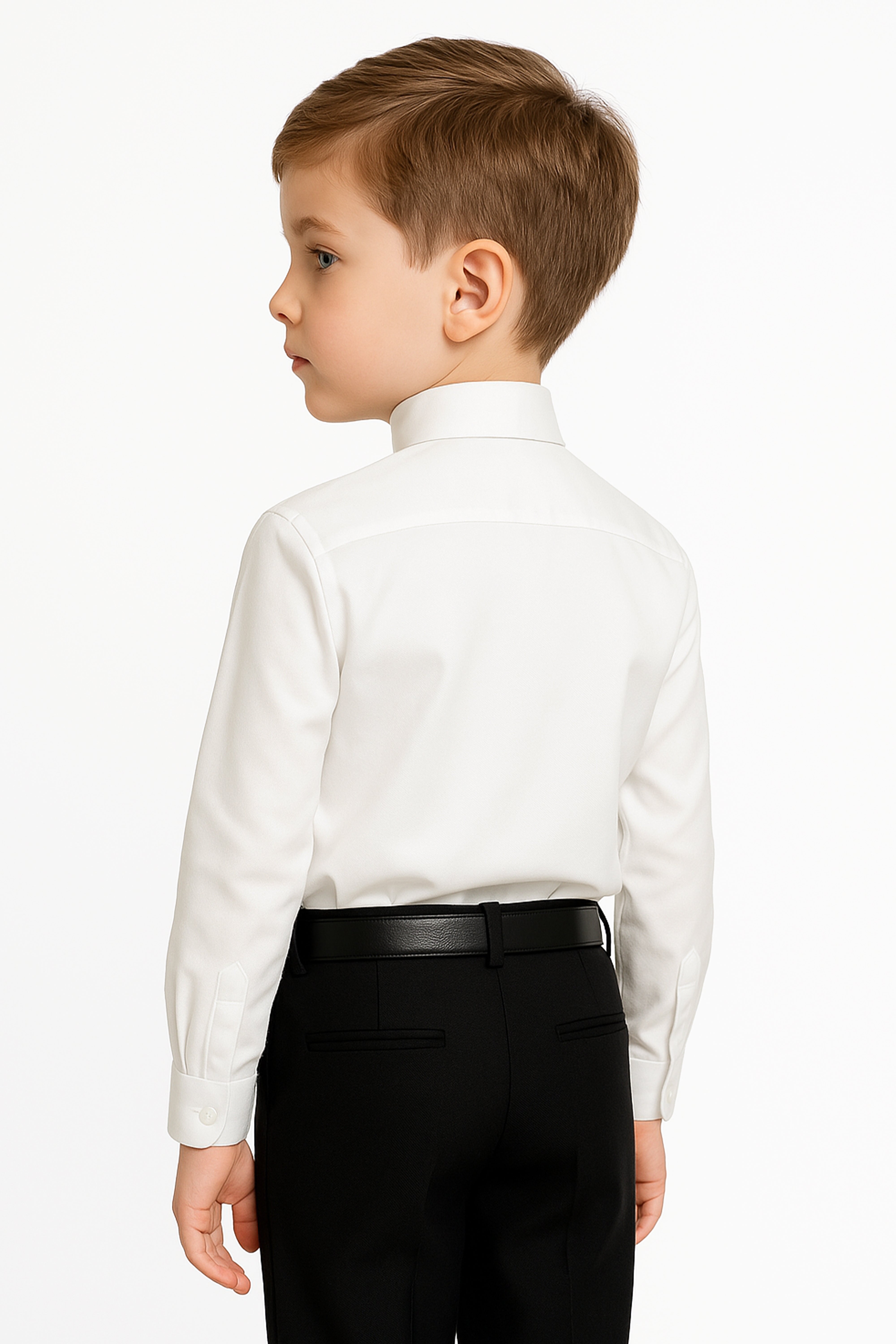 Boys Pleated Wing Collar Tuxedo Shirt - Ivory