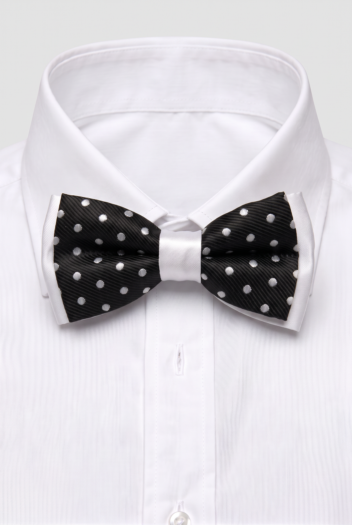 Boys Polka Dot Bow Tie - BWP Black and White with shirt