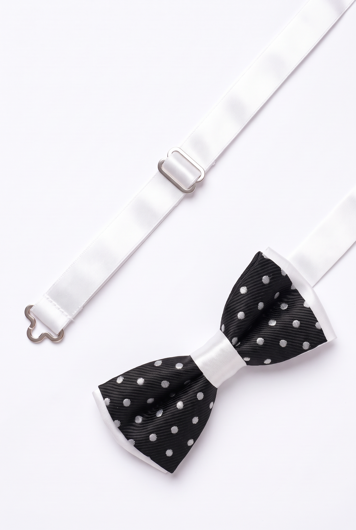 Boys Polka Dot Bow Tie - BWP Black and White strap detail pictue