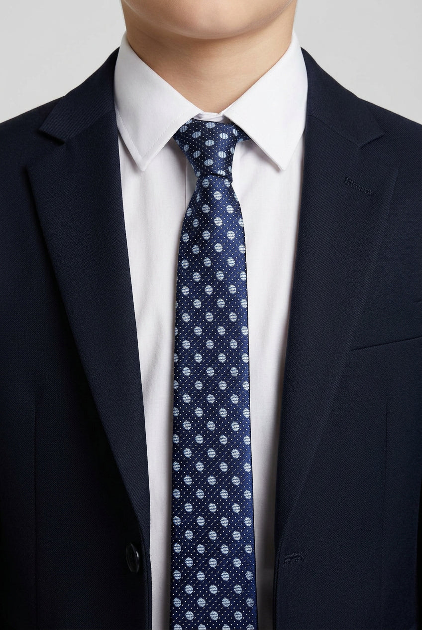 Boys Polka Dot Jacquard Slim Tie - Navy & Sky
