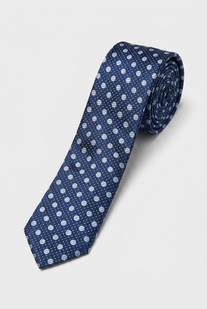 Boys Polka Dot Jacquard Slim Tie - Navy & Sky